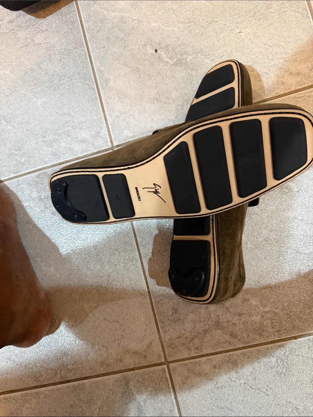 Giuseppe Zanotti Olive Suede Slip-On Loafers with Black Soles